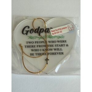 Godparents‎ Ornament Heart with Inspirational Quote and Cross Charm
